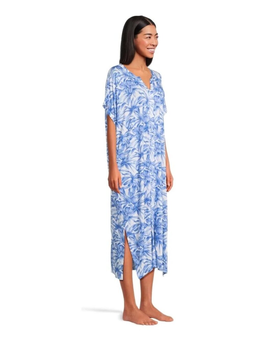 Tommy Bahama Blue Palm Print Tropical Caftan Maxi Cover-up Dress S to M Resort